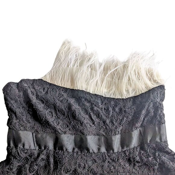 NWT RYU Black & White Feather Fringe Strapless Lace Roaring 20s Mini Dress Sz L - Picture 6 of 10